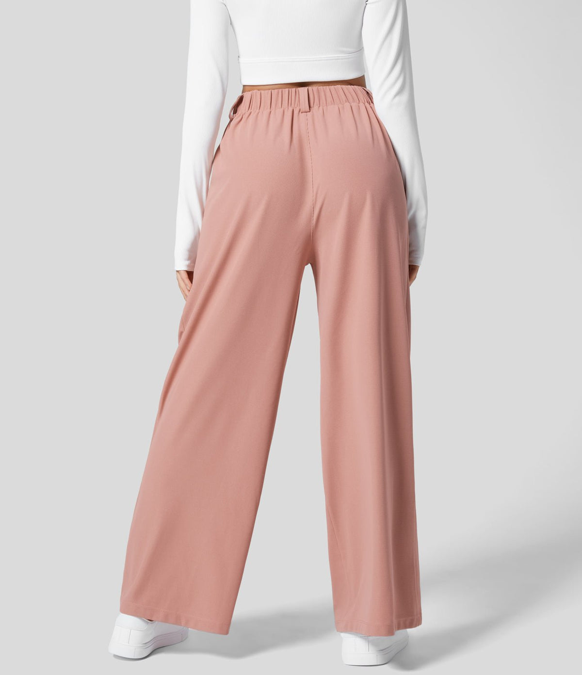 High Waisted Plicated Side Pocket Wide Leg Waffle Work Pants - White Horse Active