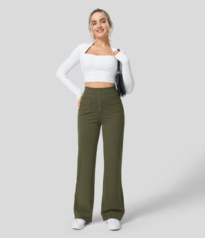 MotionFit™ High - Waist Everyday Casual Pants - Forest Green - White Horse Active