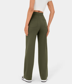 MotionFit™ High - Waist Everyday Casual Pants - Forest Green - White Horse Active