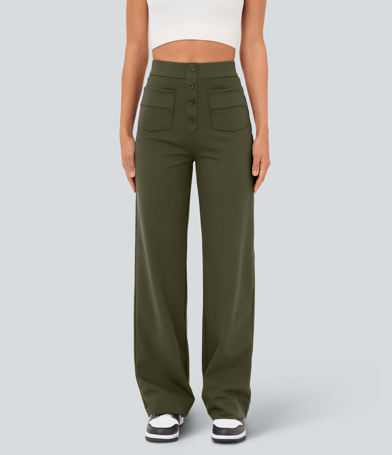 MotionFit™ High - Waist Everyday Casual Pants - Forest Green - White Horse Active