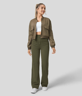 MotionFit™ High - Waist Everyday Casual Pants - Forest Green - White Horse Active