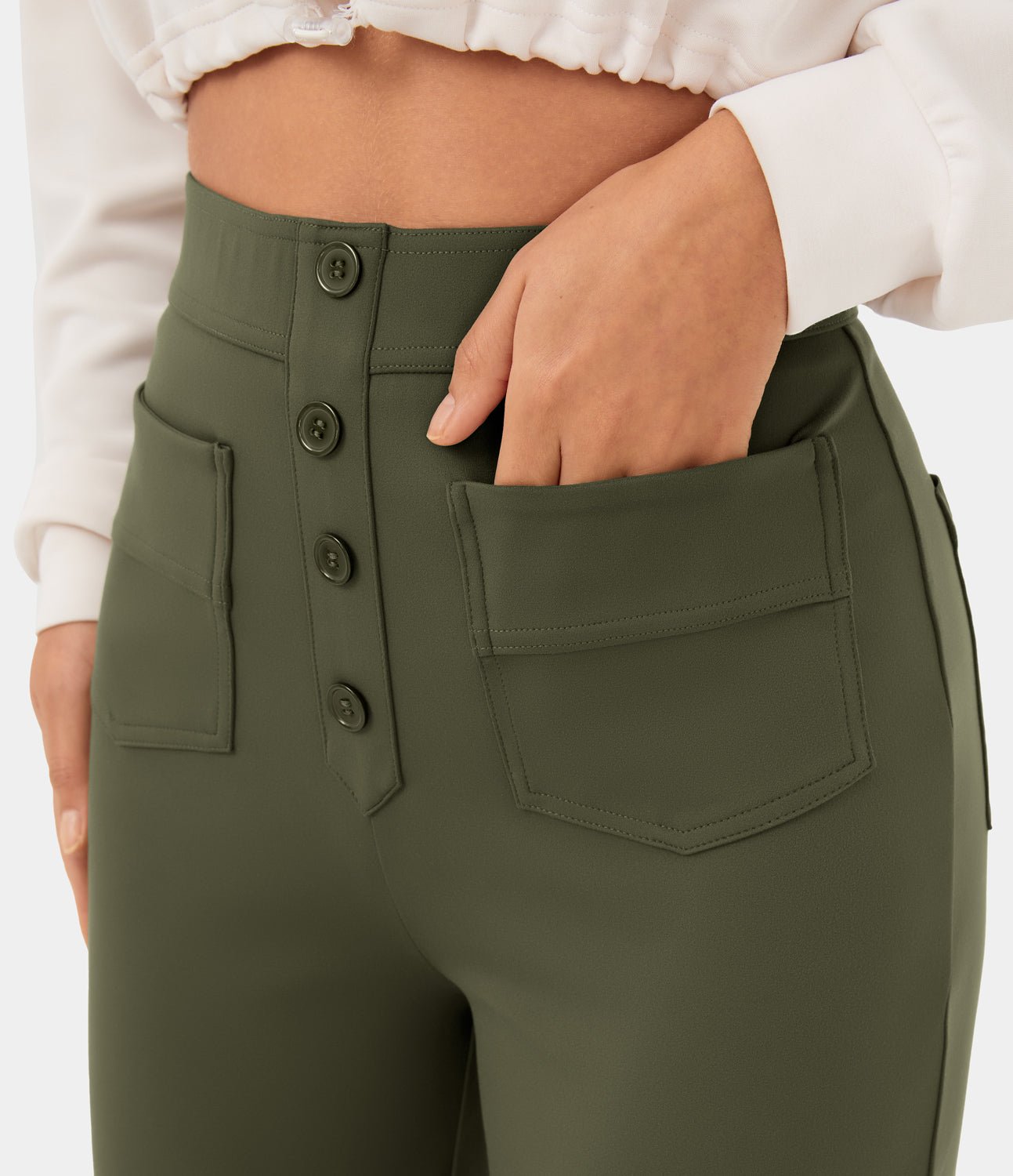 MotionFit™ High - Waist Everyday Casual Pants - Forest Green - White Horse Active