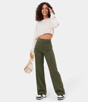 MotionFit™ High - Waist Everyday Casual Pants - Forest Green - White Horse Active