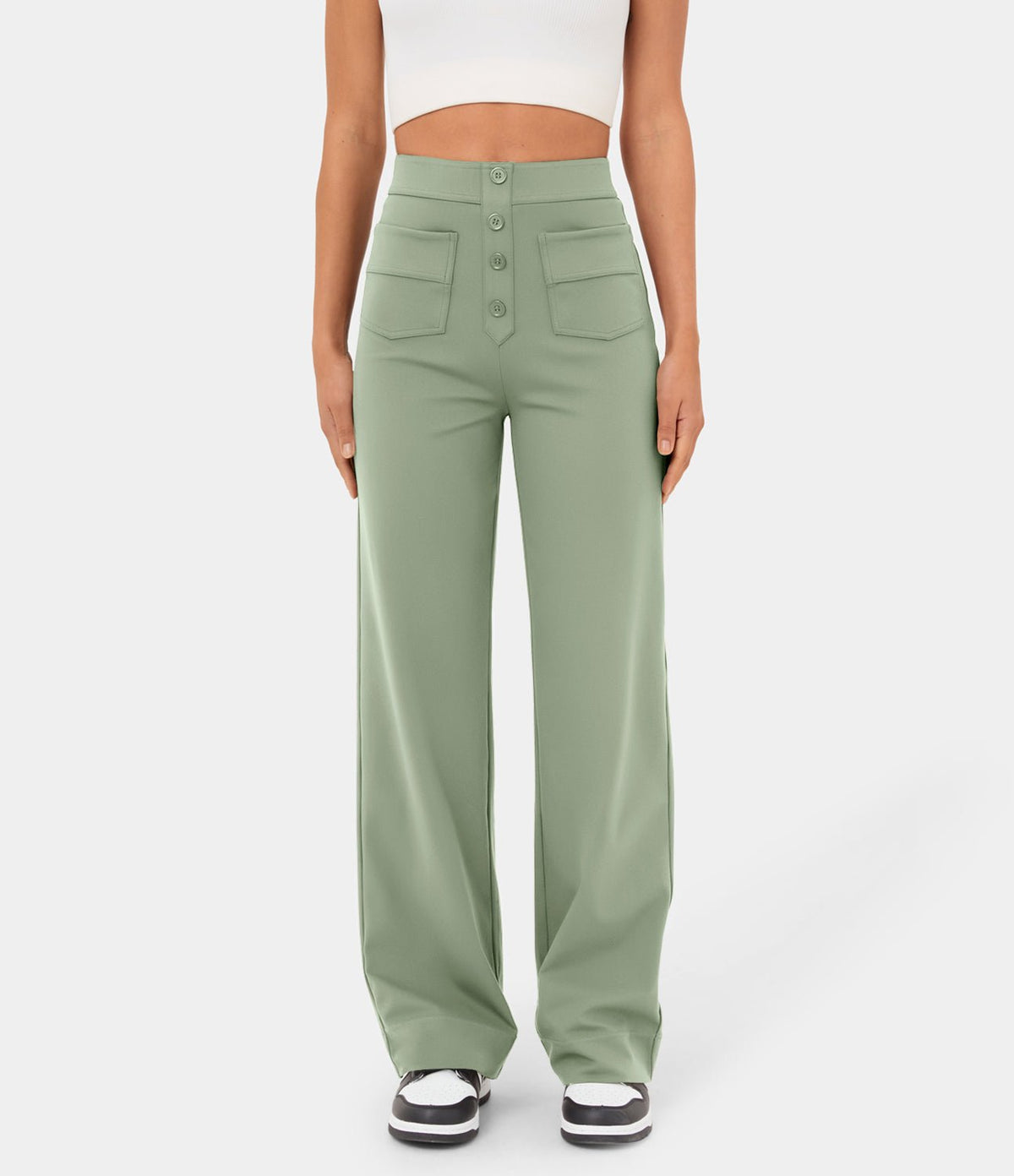 MotionFit™ High - Waist Everyday Casual Pants - Green - White Horse Active