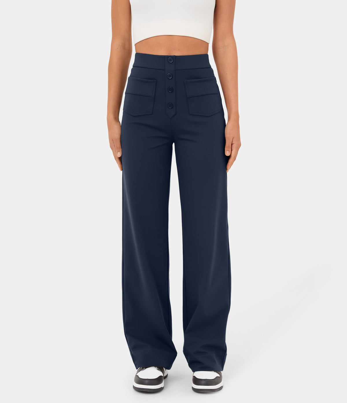 MotionFit™ High - Waist Everyday Casual Pants - Navy Blue - White Horse Active