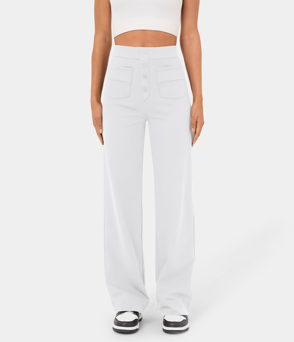 MotionFit™ High - Waist Everyday Casual Pants - White - White Horse Active