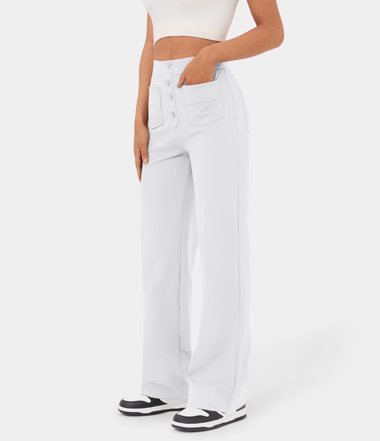 MotionFit™ High - Waist Everyday Casual Pants - White - White Horse Active